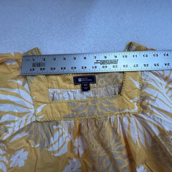 Reyn Spooner Womens XS Yellow Floral Hawaiian Square Neck Blouse Top Puff Sleeve - Picture 7 of 9